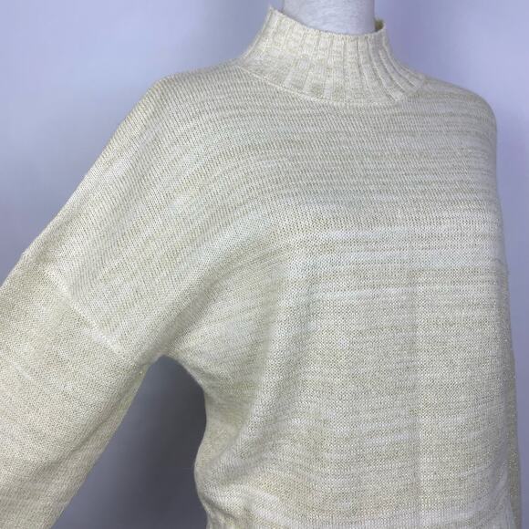 NSR | NWT Napean Sea Rd Ivory & Gold Metallic Threading Mock Neck Knit Sweater - Picture 7 of 12